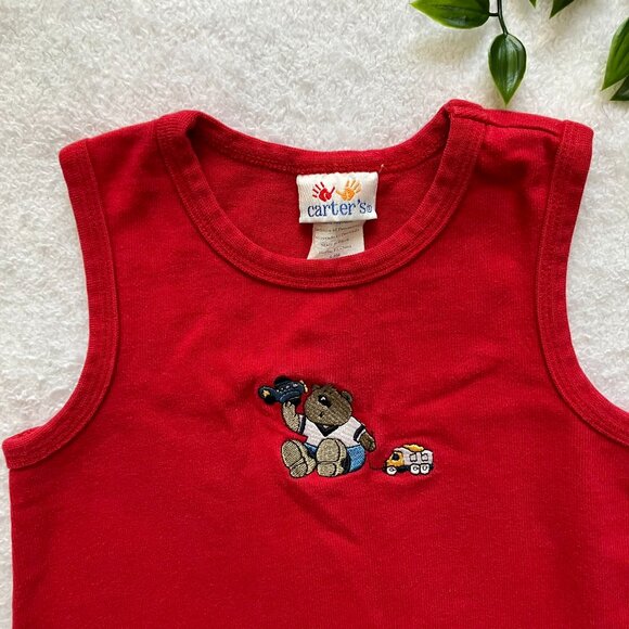 Carter’s Classic Red Baby Romper 6-9M | Sleeveless Bear & Truck Embroidery VGUC - Picture 2 of 15